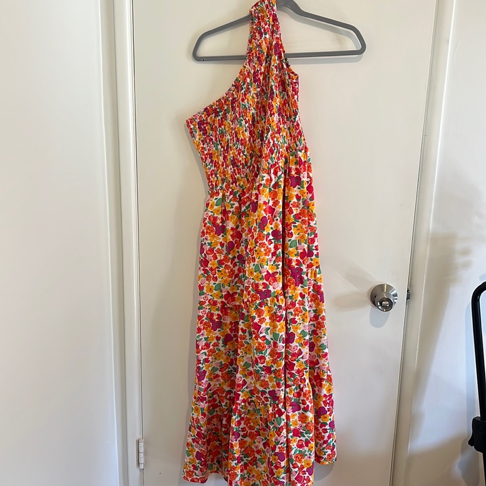 One shoulder summer floral dress.